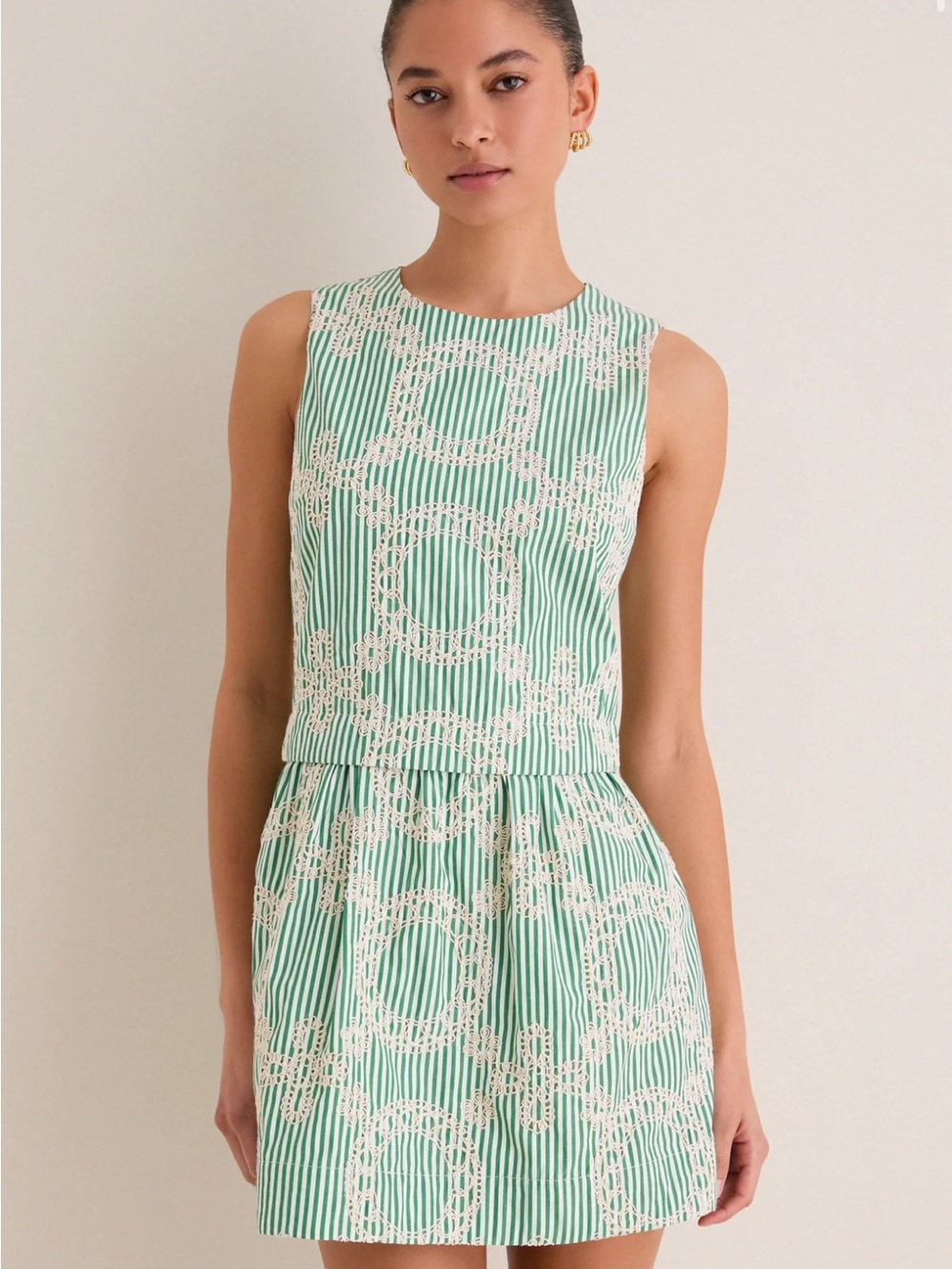 Hyacinth House Green Stripe Vintage Embroidery Paige Mini Dress L